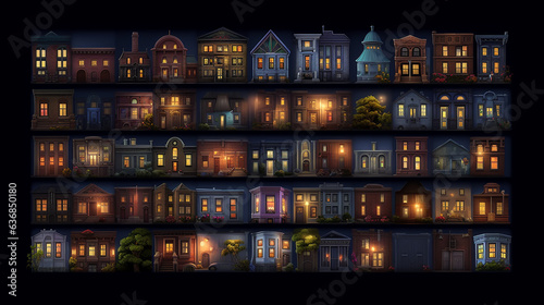 drawing facades of houses with glowing windows texture of the city background many windows © kichigin19