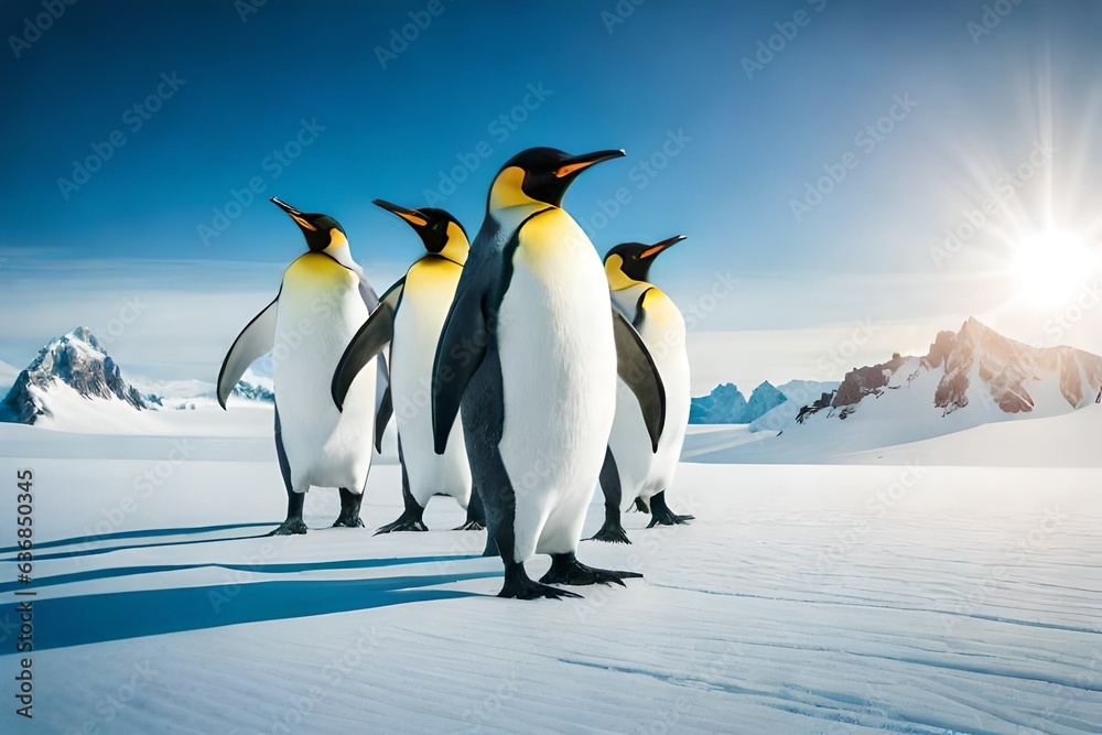 penguins on ice - obrazy, fototapety, plakaty 
