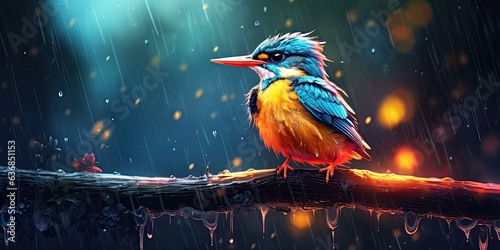 illustration of colorful bird in the rain, generative AI © VALUEINVESTOR