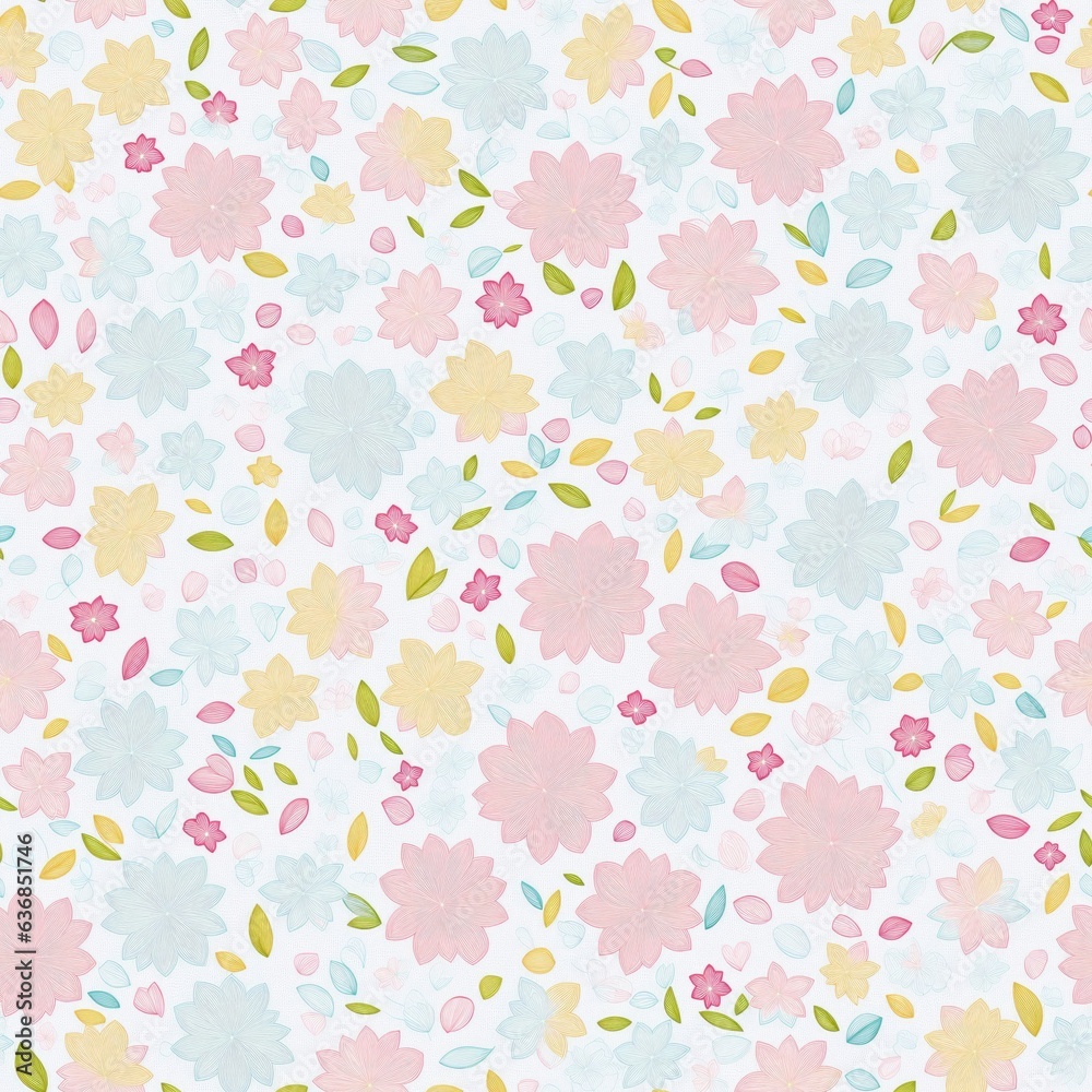 Embroidered seamless pattern of colorful flowers. AI generated.