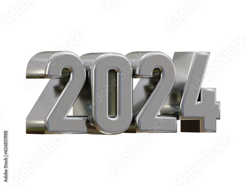 New year 2024 silver 3d rendering text effect