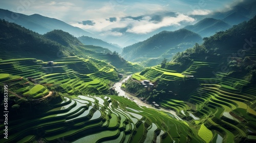 rice terraces generative ai photo