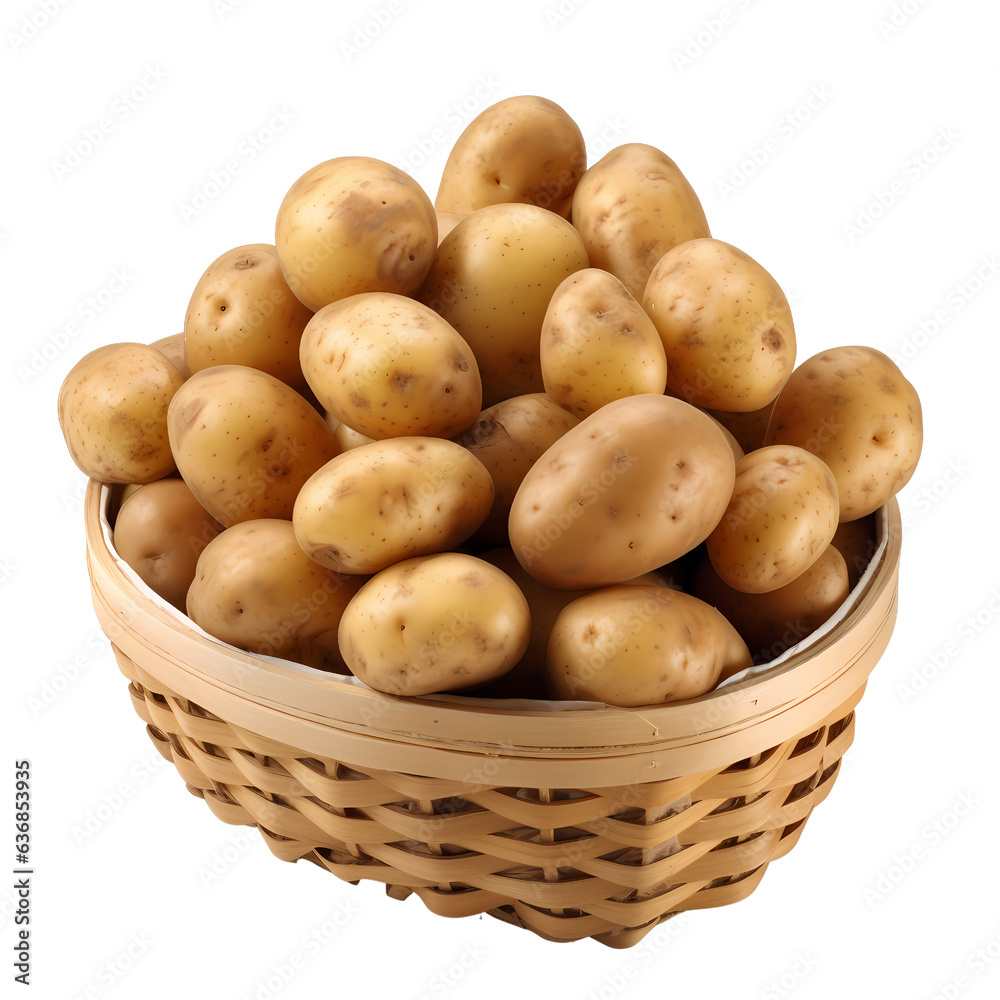 basket of raw potatoes on isolated background basket of raw potatoes on isolated background