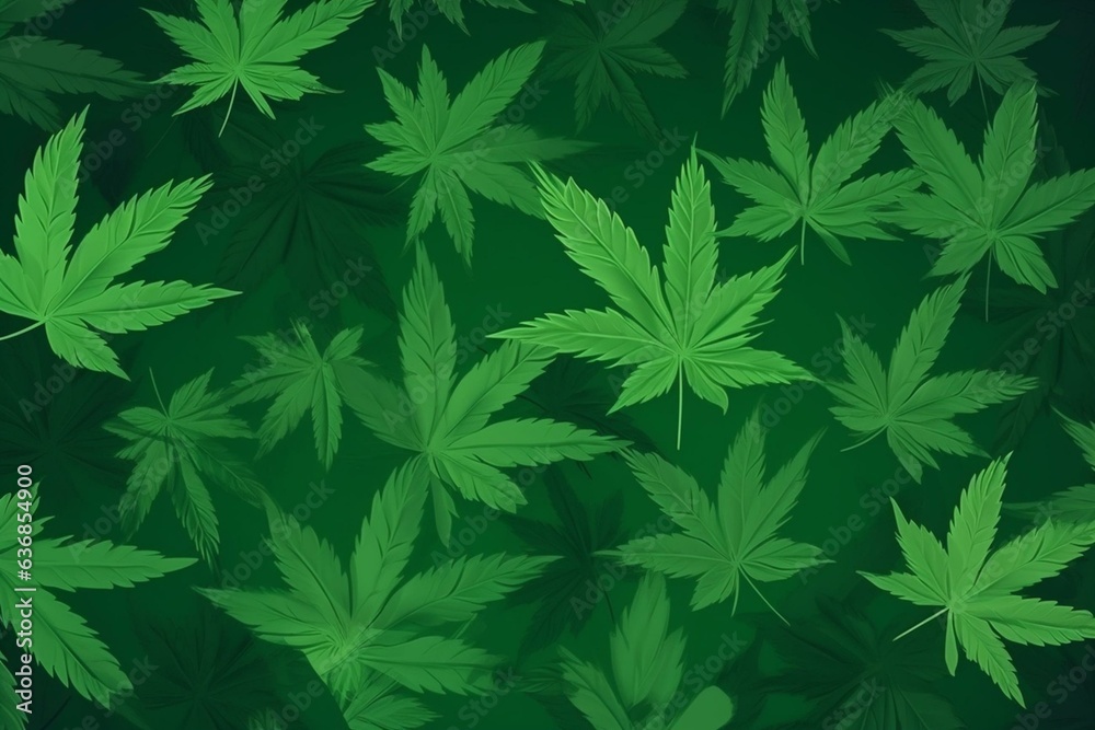 Background with green leaves of medical cannabis. Generative AI