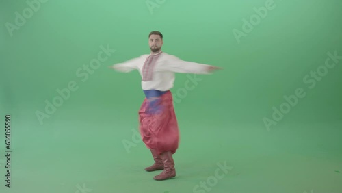 Folk social ethno ukraine dance by UA Cossack isolated on Green Screen - 4K Video Footage (ID: 636855598)