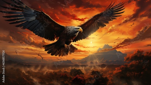 Eagle over the sunset evening sky