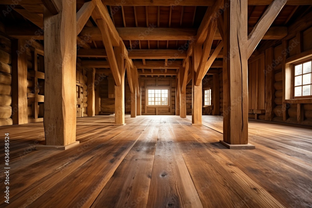 Close-up of an impressive unfurnished wooden home interior. Generative AI