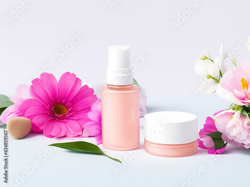 Cosmetic with flowers natural cosmetics beauty concept modern still life product 