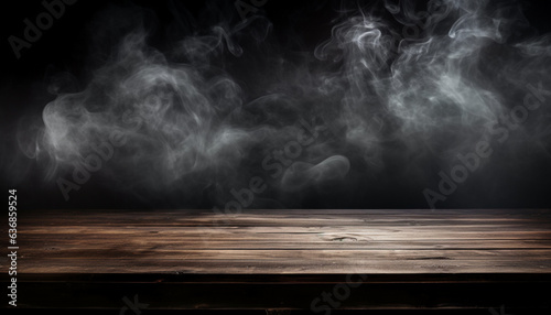 Dark Elegance: Smoke and Old Wood Table Top Create Enigmatic Scene