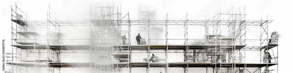 long narrow scaffolding isolated on a white background for the screensaver for the reconstruction of the site construction background - obrazy, fototapety, plakaty 