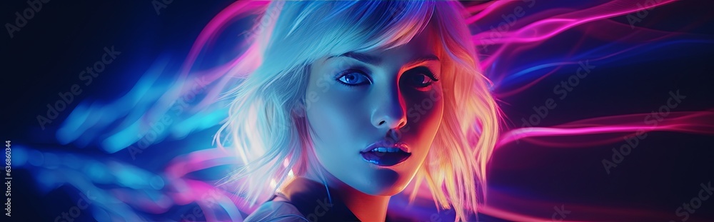 smart attractive stylish female woman confident feeling Portrait of young woman under neon light ,ai generate smart attractive stylish female woman confident feeling Portrait of young woman under neon light ,ai generate