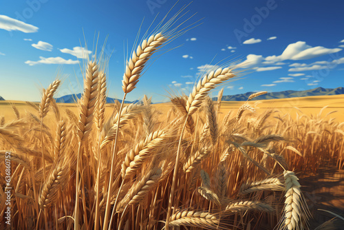 wheat field and blue sky  AI generated
