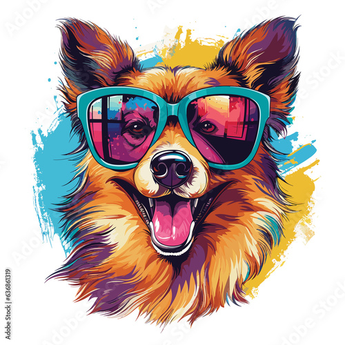 funny dog in sunglasses in vector pop art style