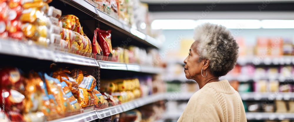 Fototapeta premium Older woman in a grocery store
