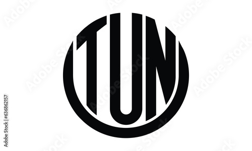 TUN shield in circle logo design vector template. lettermrk, wordmark, monogram symbol on white background.