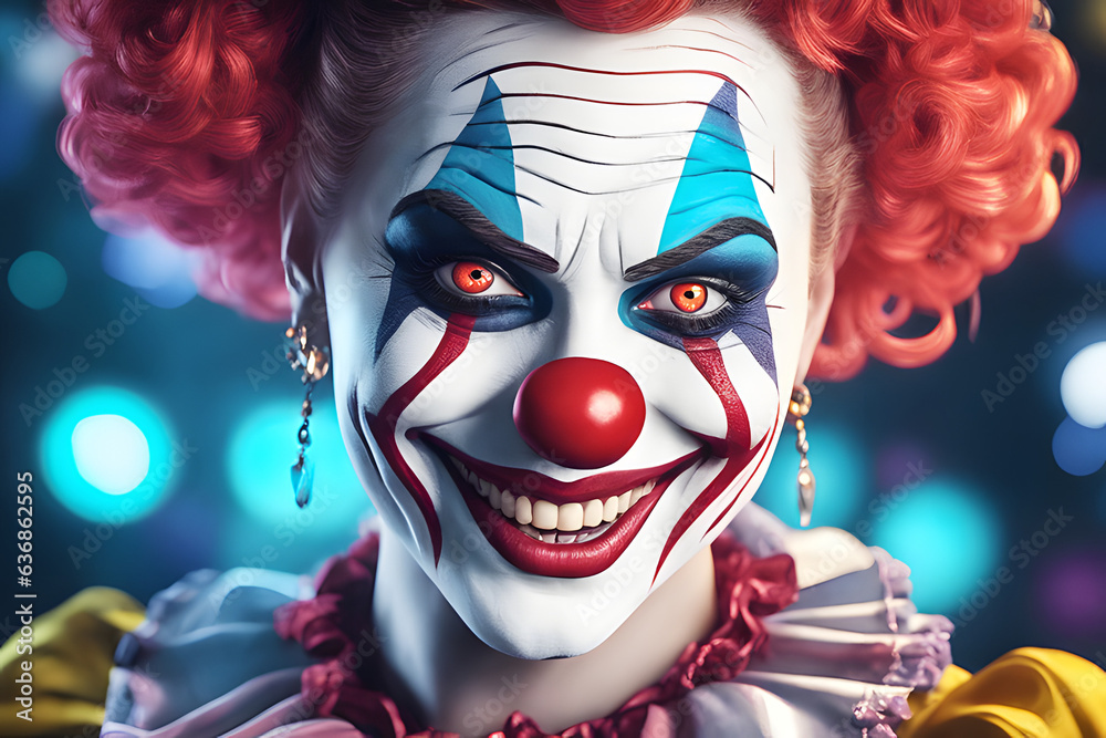 Portrait of a female clown. Generative AI Portrait of a female clown. Generative AI