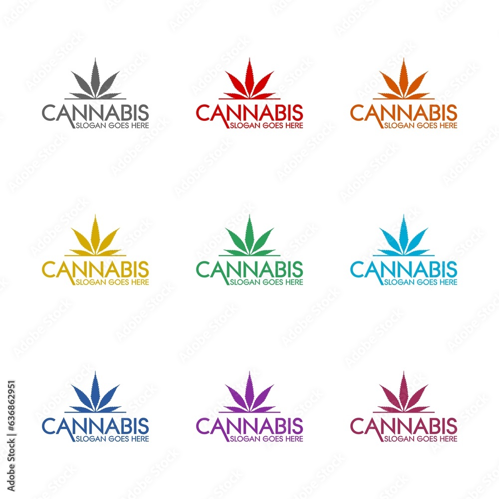 Cannabis leaf logo template  icon isolated on white background. Set icons colorful