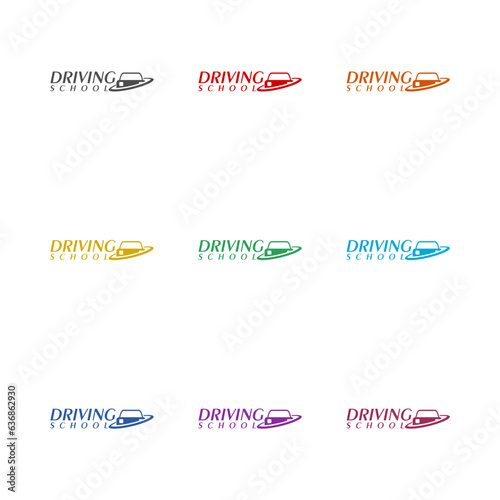  Driving School Logo template icon isolated on white background. Set icons colorful