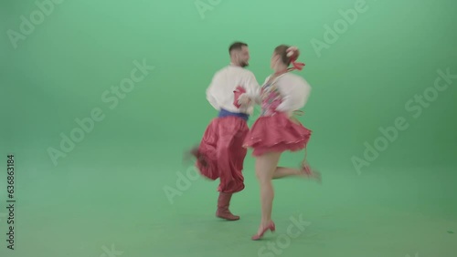 Ukraine national dancing couple shows folk dance - 4K Video Footage (ID: 636863184)