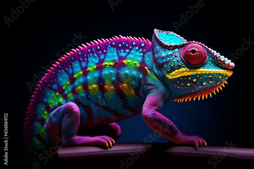 Neon glowing chameleon with mesmerizing color-changing gradient in ultra-high resolution. Generative AI