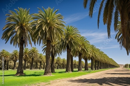 Palm trees line Seppeltsfield Road in Barossa Valley, Adelaide, Australia. Generative AI © Thessaly
