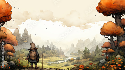 fabulous forest creature dwarf postcard children's autumn banner poster