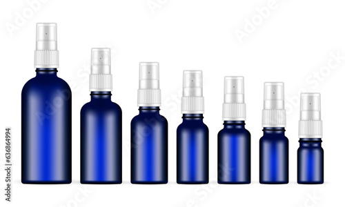 Round Shape Blue Spray Bottles, Isolated On White Background. Vector Illustration