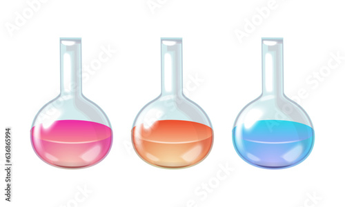 Vector beakers and flasks with chemical set