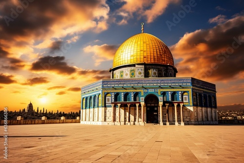 Iconic Dome of the Rock in Temple Mount, Jerusalem, Israel. Generative AI