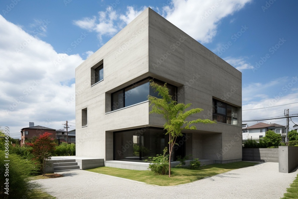 A concrete single-family house. Generative AI