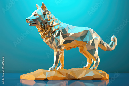 Abstract Wolf in Low Poly Style extreme closeup. Generative AI © doomu
