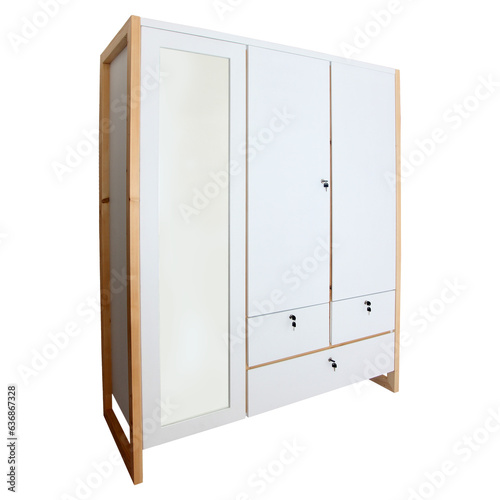 Wooden cabinet isolated on white background. Interior design Inspiration. Furniture modern inspiration. Home living. Wooden Wardrobe inspiration.