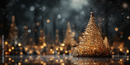 Golden Christmas Tree with Sparkling Lights