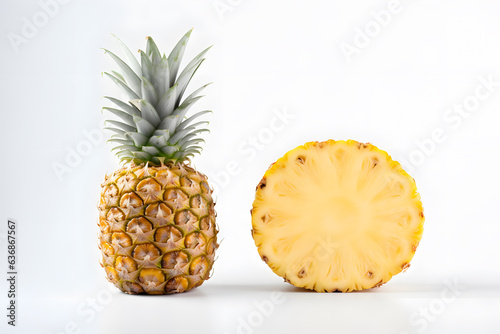 Fresh ripe slices pineapple fruit on white background. Juicy fruit with tropical fruit. healthy nutrition concept. 