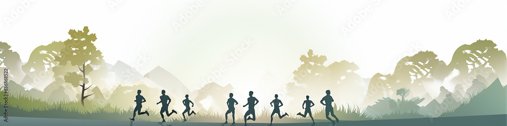 marathon, runners running in nature drawing flat graphics background minimalism marathon, runners running in nature drawing flat graphics background minimalism