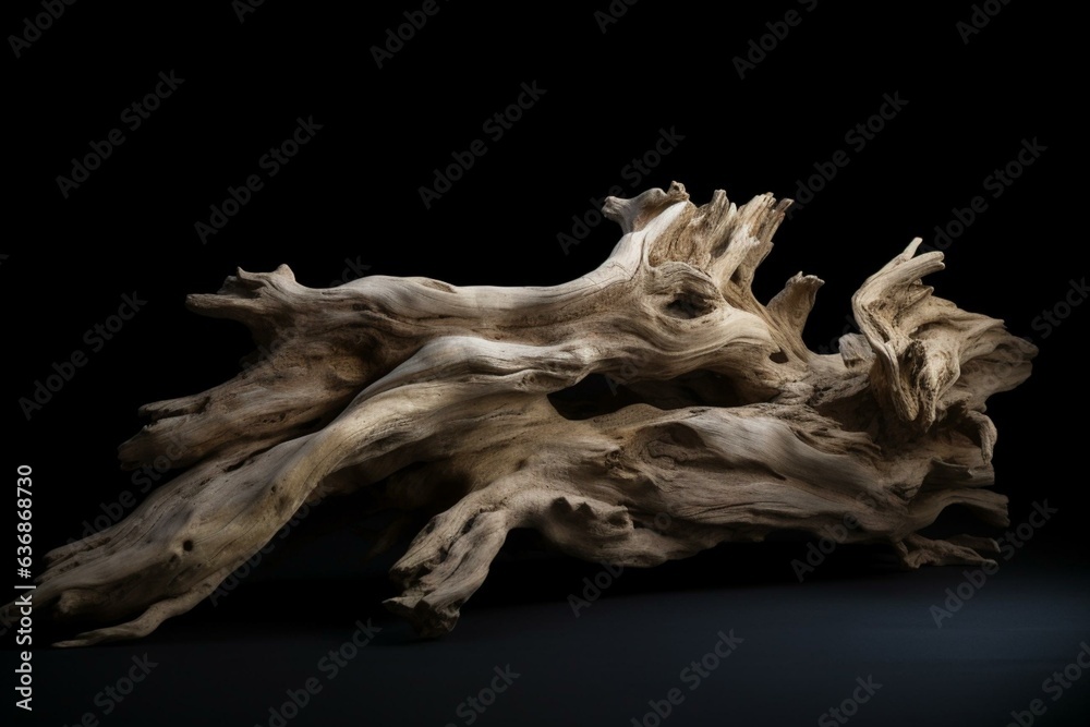 Aged, isolated driftwood. Generative AI