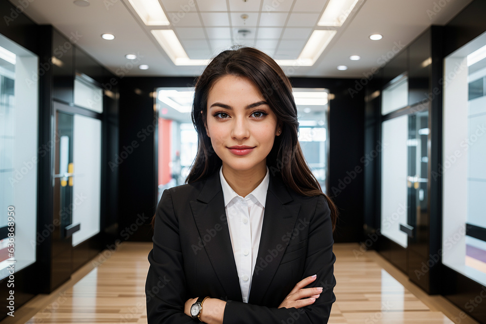 Career woman with arms crossed and a smile on her face,business woman,office lady, Career woman with arms crossed and a smile on her face,business woman,office lady,