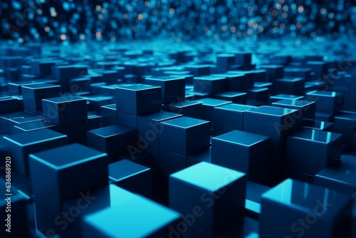 Blue cubes arranged in a sleek, modern tech wallpaper. 3D render. Generative AI