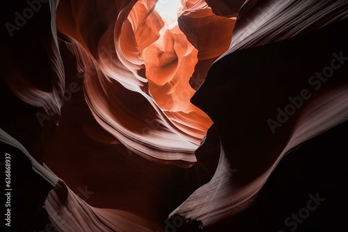 Sandstone cave on Navajo land in Antelope Canyon, Arizona. Background for travel concept. Dune detail. Generative AI