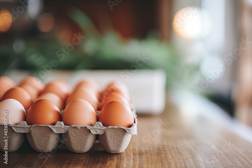Egg carton with eggs, showcasing the simplicity and beauty of this basic food item. Generative AI
