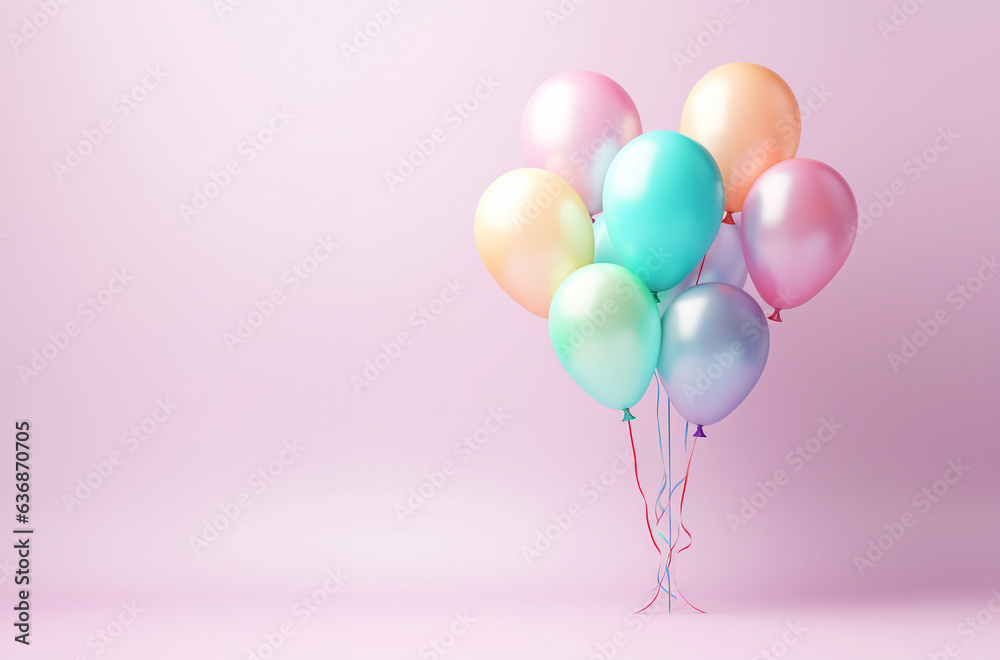Birthday balloons in pastel candy colors. Generative Ai.