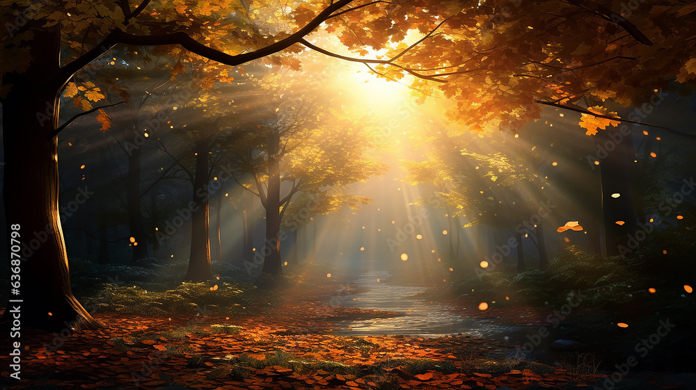 rays of the sun leaf fall autumn background landscape golden fall