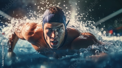 Portrait of athlete swimmer swimming in the pool.