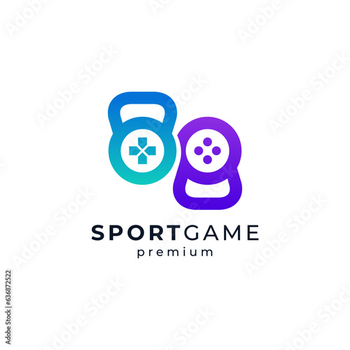colorful kettle bell and console for sports games logo