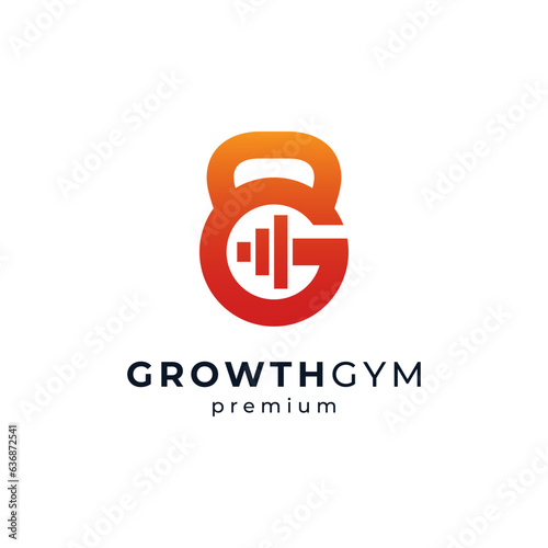letter G with kettle bell and barbell for gym and fitness logo 