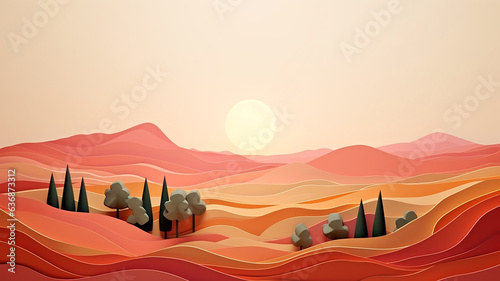 autumn landscape in tuscany origami paper sculptural.