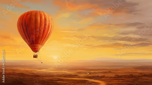 the balloon is flying against the background of the sunset sky landscape travel freedom adventure oil paints. © kichigin19