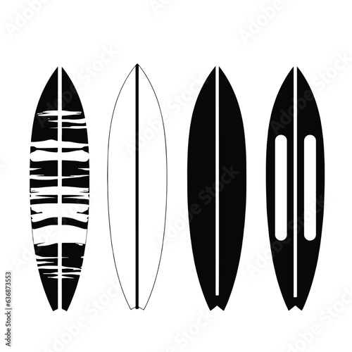 Silhouette surfboard set, flat style, Surfing, beach, sign, symbol or logo, vector illustration isolated