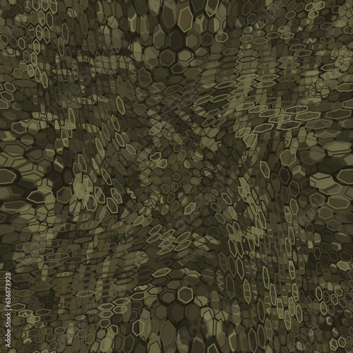 Woodland military camouflage hexagonal netting seamless pattern background