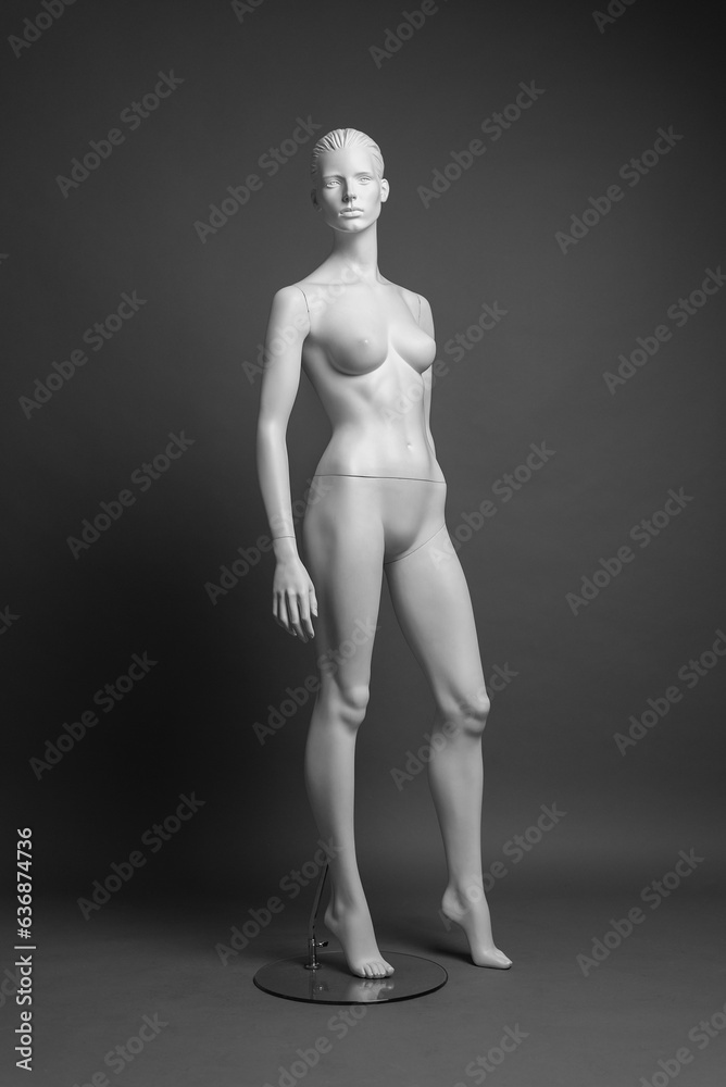 Fototapeta premium Full growth luxury white female mannequin isolated on gray background.